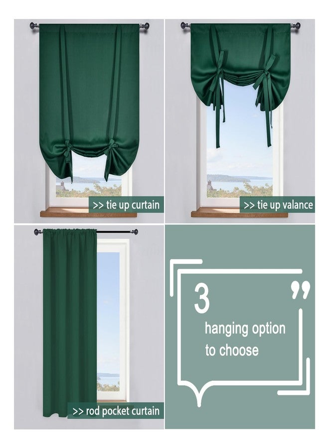 DONREN Christmas Dark Green Tie Up Shade for Bathroom - Farmhouse Kitchen Curtain Thermal Insulated Window Treatment Rod Pocket Balloon Christmas Valance (1PC,34W x 45L) - Image 2